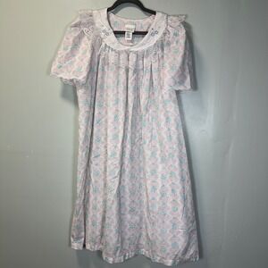 Simply Basic Vintage Floral Lace Nightgown XL Pink Blue Cottagecore Short Sleeve